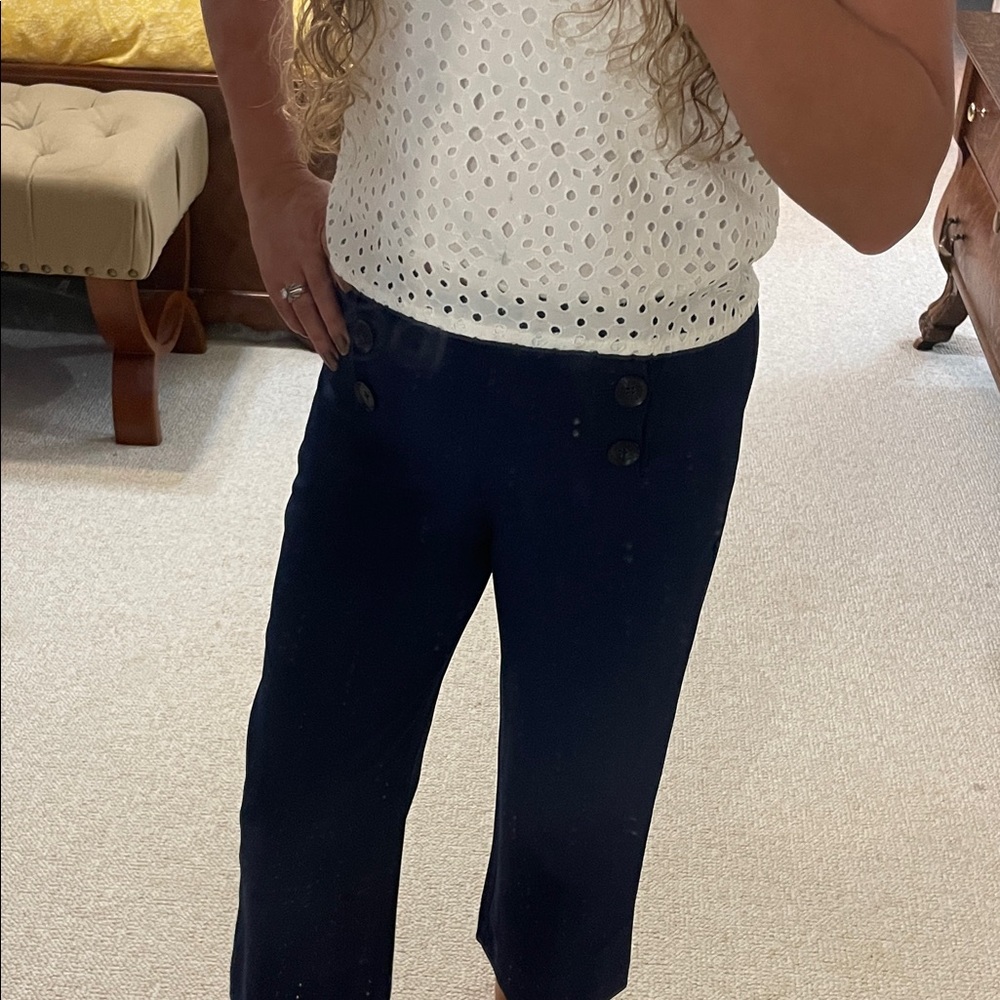Express Navy Cropped Sailor-Button Pants